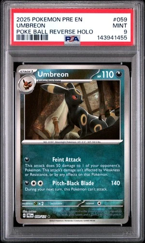 2025 POKEMON PRE EN-PRISMATIC EVOLUTIONS POKE BALL REVERSE HOLO UMBREON PSA 9