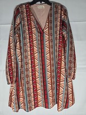 Peach Love California Boho Hippie Gometric Print Full Sleeve Tunic/Dress No Size