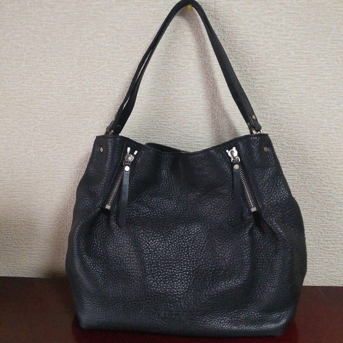 Burberry Black Leather Tote Bag Shoulder Strap Silver Hardware Auth