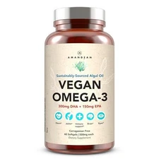 AMANDEAN Vegan Omega 3 Supplement. Premium Fish Oil Alternative. Algae DHA and