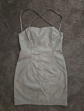 Forever 21 Light Gray Snake Faux Leather Corset Back Tie Lined Mini Dress L