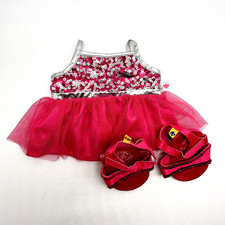 Build a Bear Dress Pink Silver Sequin Tulle Shoes Fancy Teddy Clothes Outfit