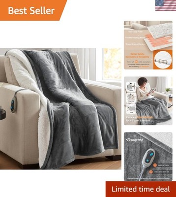 Luxurious Reversible Sherpa Heated Throw Blanket - 50x60 - Soft & Warm