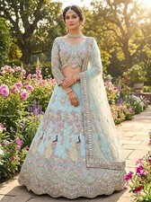 Stylish Lehenga Choli Set Net Fabric Coding Sequins Mehendi Sangeet Wear