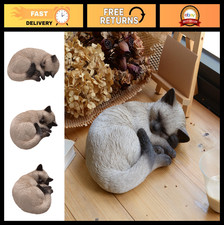 Sleeping Siamese Cat Figurine - Realistic Home Decor, Garden Accent, Cat Lover G