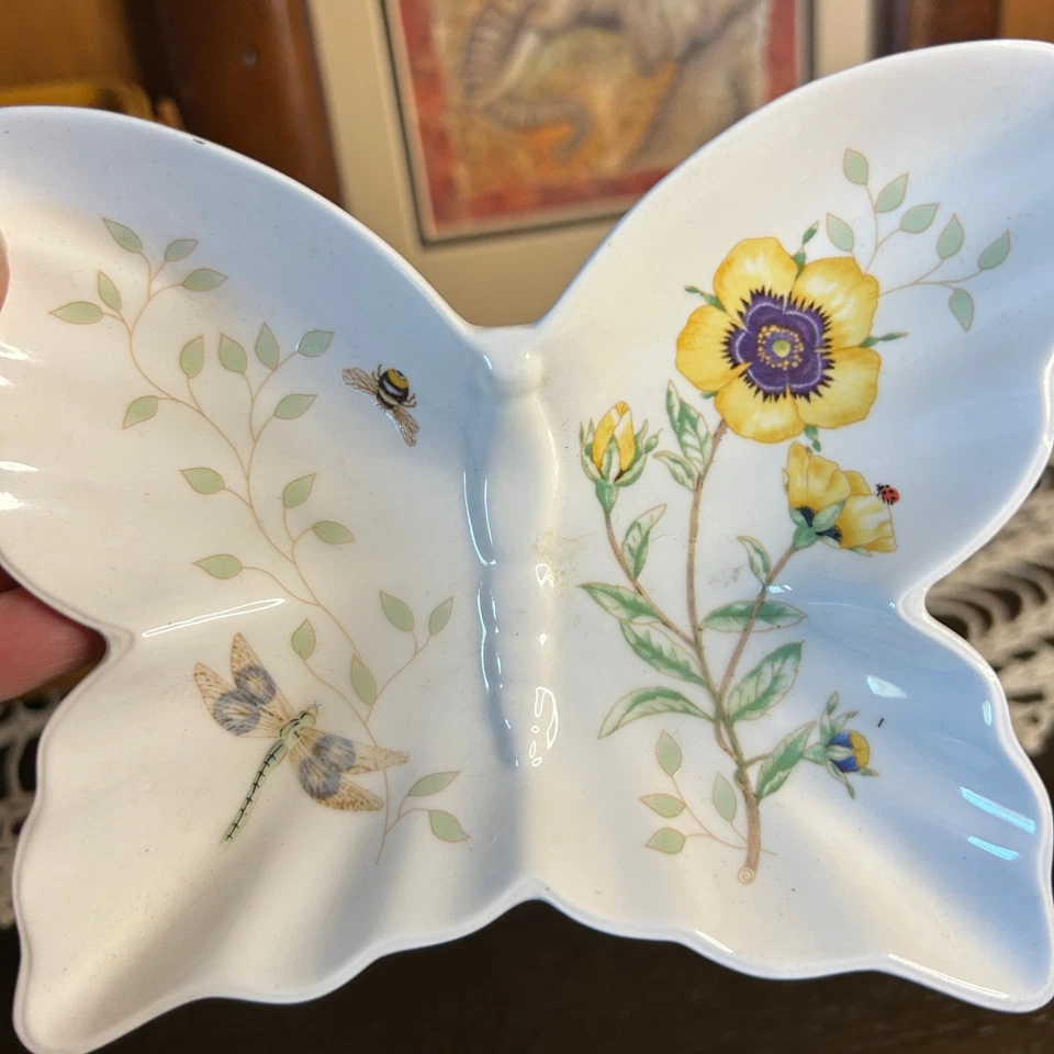 Bandeja de Plato Decorativa Lenox Mariposa Prado Flor Amarilla Libélula Abeja Ladybug Foto 3 de 4