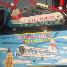Marx Toys Vintage Rare Inter-City Service Mechanical Tin Helicopter Toy w/ Box