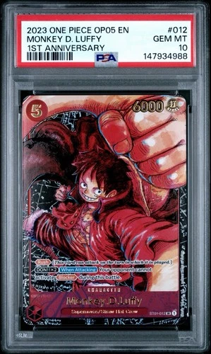 One Piece ST01-012 Luffy OP05 1st Anniversary Alternate Alt Art Parallel PSA 10