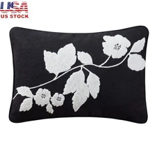 Chenille Embroidered Floral Decorative Pillow Couch Bed Chair Home Decor Boucle