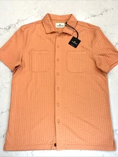 The Normal Brand NEW Short Sleeve Knit Getaway Button Up Shirt Georgia Peach M