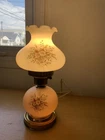 Vintage Floral Hurricane Parlor Lamp Ruffled Top Globe White Milk Glass 13”