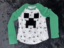 Minecraft Creeper Long Sleeve Shirt Green White Boys Size XS 4/5