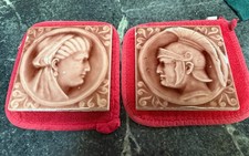 Antique A. E. Tile Co Portrait Pair - Low Relief Cameo Plaques - 1890s Majolica