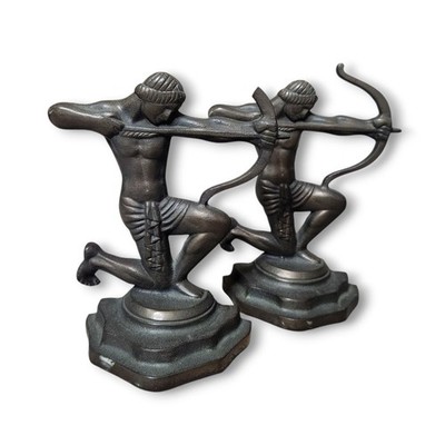 Pair of Antique Brass Hubley Art Deco Sport Archer Bow & Arrow Bookends 