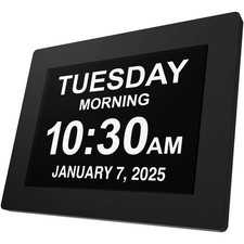 Large Digital Clock for Seniors, Black, 8 inch, with Day  Date, Customizable...