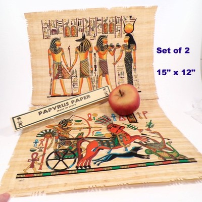 Egypt Papyrus Paper Prints Set/2 King, Queen, Anubis Tomb Art 15x12 Painted