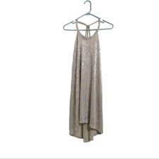 ASTR The Label Silver gold Shimmering Strappy mini halter Dress SZ M Prom Weddin