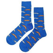 NWT Funky Mustache Dress Socks Novelty Men 8-12 Blue Crazy Fun Sockfly
