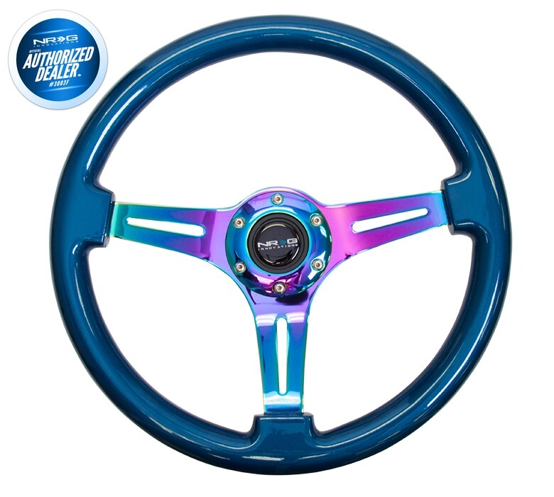 NRG -Classic Blue Pearl Wood Grain Steering Wheel 350mm w/ 3
