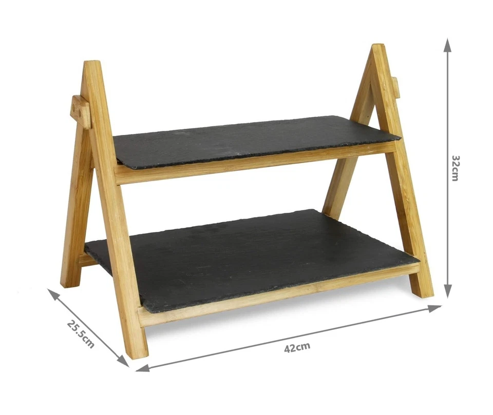 Cake Stand 2-Tier Slate Cupcake Display Rack Afternoon Tea Charcuterie Board - Image 3 of 4