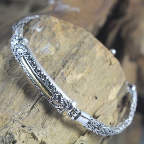 Sterling Silver Borobudur Chain Bracelet with Gold Accents - Afbeelding 1 van 12
