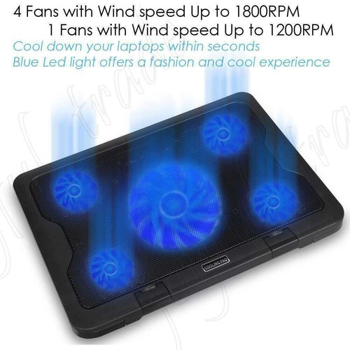 Adjustable Height Laptop Notebook Cooling Pad 5 Fans LED Fit 7"-17" Stand USB OZ - Picture 7 of 12