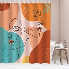 Abstract Faces Shower Curtain with Hook Art Shower Curtain Morandi Color Mode...
