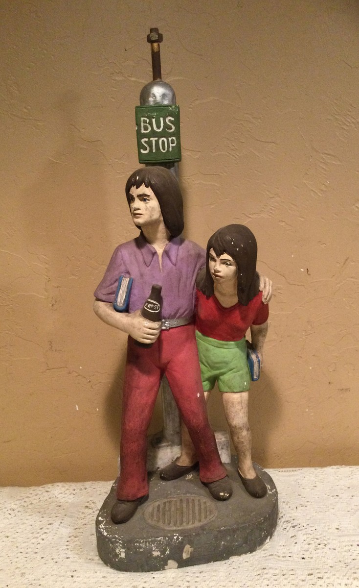Tuscany Studio Inc. “Hippie Couple At Bus Stop” Chalk-Ware Statue
