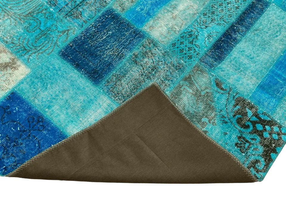 Turquoise Patchwork Rug, Ethnic Rug, Oriental Carpet, Home Decor Rug - Image 3 of 3