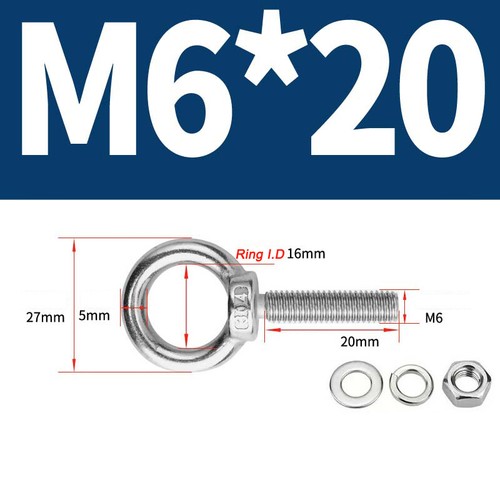 Stainless steel lifting eye bolt A2 Marine grade longshank nut M3 M4 M5 M6- M30 - Picture 34 of 119