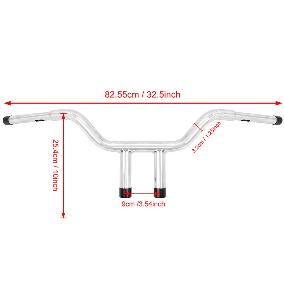 10" Rise T-Bar 1-1/4" Fat Handlebar Fit For Harley Dyna Softail Fatboy Custom - Изображение 2 из 4