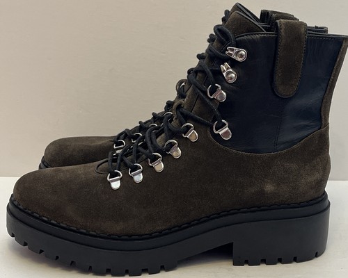 Marc Fisher Combat Boot Green Suede Blk Leather Platform Lug Sole NEW $239 Sz 11 - Picture 3 of 10