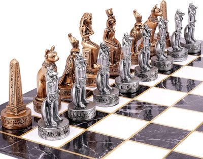 15'' Figures Egyptian Style Chess Sets for Adults and Cardboard Chess Board Famil