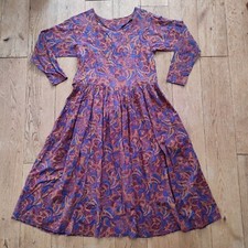 Clothkits Designs Vintage Orange Purple Floral Button Tie Bow Back Dress 80s 12