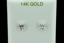 14K Solid Gold 5mm Princess Cut Square CZ Stud Earrings Unisex J4320ML