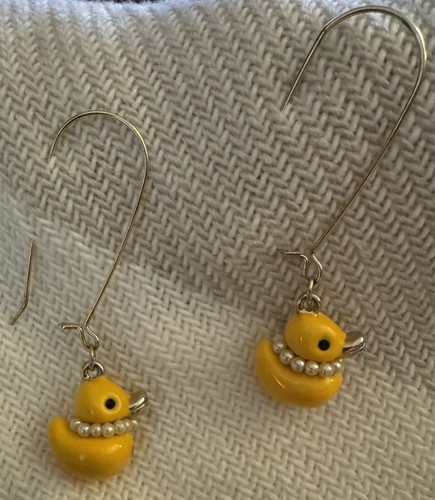 VTG Betsey Johnson Vintage Dollhouse Yellow Rubber Ducky Duck Earrings VERY RARE