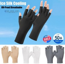 Summer Cooling Ice Silk Gloves Anti-UV Sun Protection Gloves Half Finger Driving