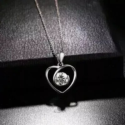 Women's Pretty Heart Pendant 1Ct Round Lab Created Diamond 14k White Gold Plated