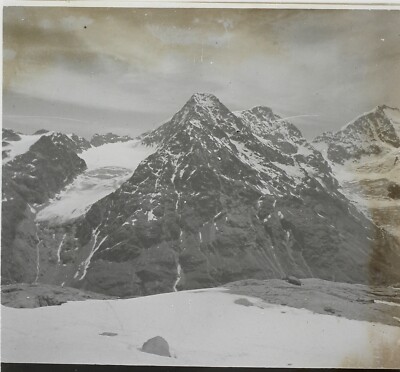 Paysage, montagne , Plaque verre photo stéréo, positif noir & bla