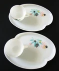 Vintage Federal Glass ATOMIC Flower /Weed  Milk Glass Snack Patio 4 Piece Set