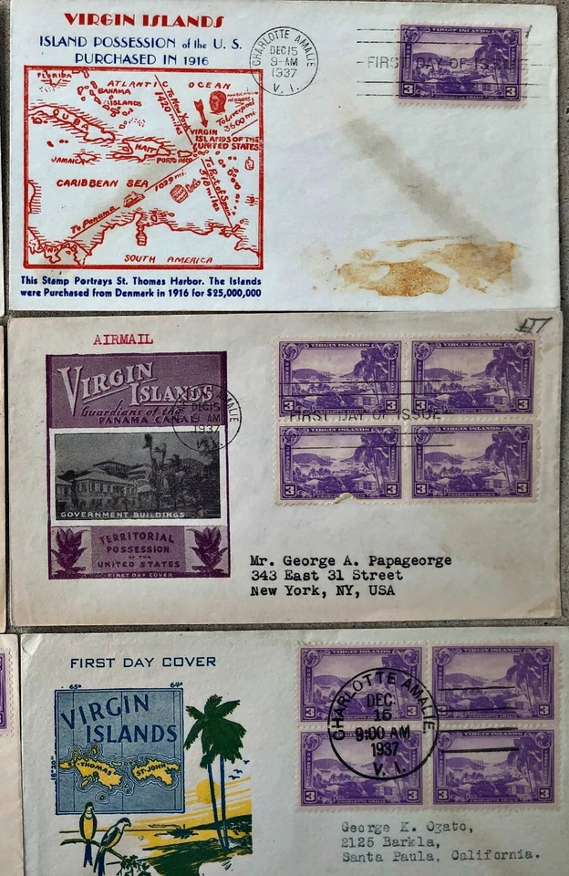 1937 FDC # 802 ~Virgin Islands ~ 9 Different Cachats - Image 3 of 3