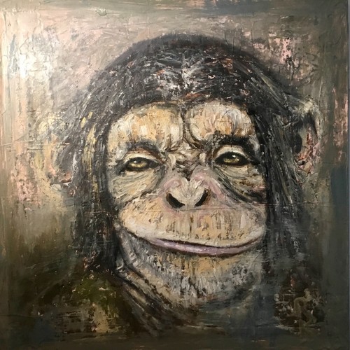 Thinking monkey original oil painting on stretched canvas,one of a kind artwork - Picture 5 of 11
