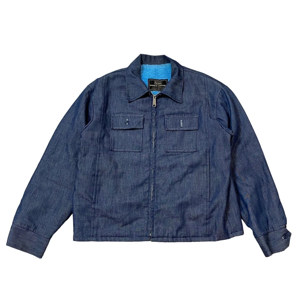 70s usa製 sears polyester knit jacket Vintage 1970s Sears Fleece Lined Zip Front Mechanic Work Jacket