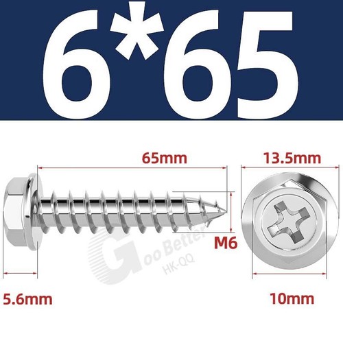 Flanged Self Tapping Screws Stainless Steel Hexagon Hex Head Tappers M3 M4 - M10 - Picture 60 of 89