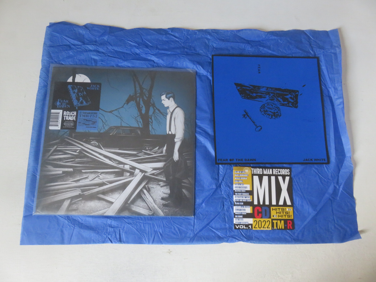 JACK WHITE Fear Of The Dawn ROUGH TRADE ONLY BLUE & WHITE VINYL LP & CD & PRINT