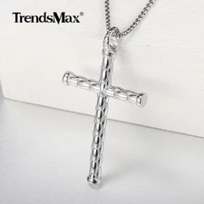 Cool Boys Silver Stainless Steel Cross Pendant Necklace For Unisex Chain 16-30"