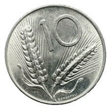 Plow / Stalks of Corn 10 Lire 1977 R  ITALY (728C)