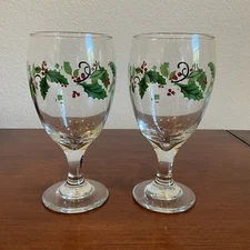 Set of 2 - Holiday Holly by LIBBEY Glass Co Iced Tea Stemware 7” H