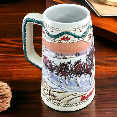 Budweiser Clydesdales Christmas Mug Stein American Homestead Anheuser Busch 95