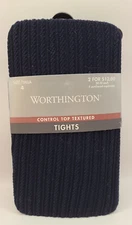 Worthington Control Top Textured Tights Size 4, fits 205-250lb Navy Blue NEW!